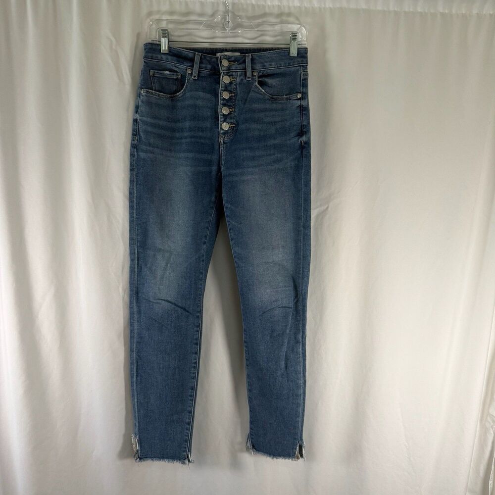 LOFT The Curvy Skinny Jeans Women's 26/2 Light Wash Button Fly Raw Hem Pockets